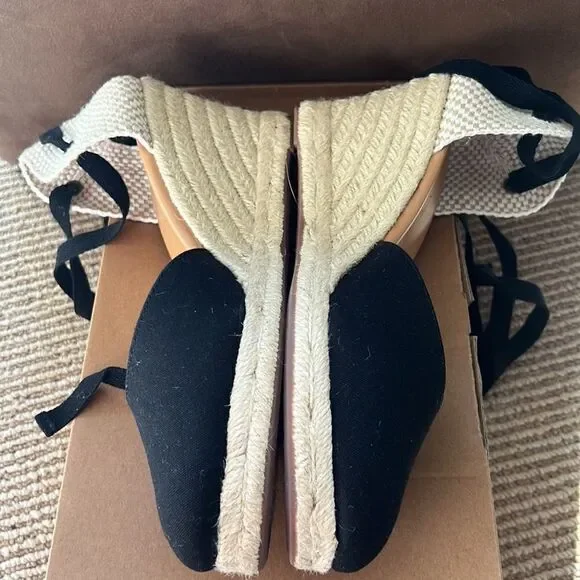 NWT JCREWankle wrap espadrilles wedges black 7.5